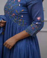 Serenity Cotton Blue Floral Anarkali Set - pasoya